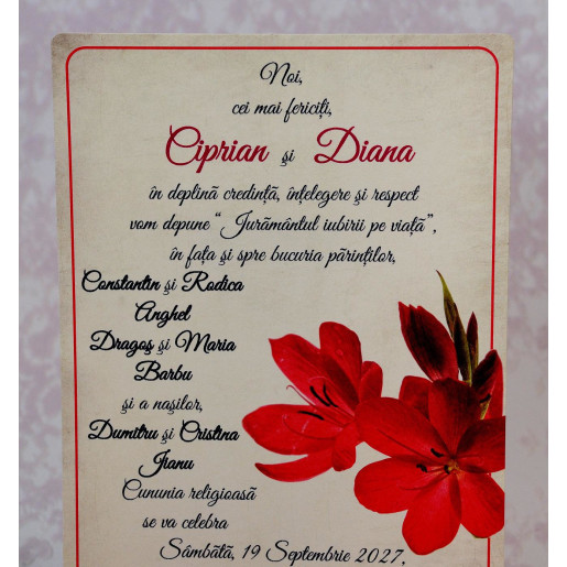 Invitatie de nunta rosie florala 22147 Polen