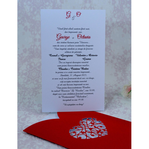 Invitatie de nunta rosie cu inima 2216 Polen 