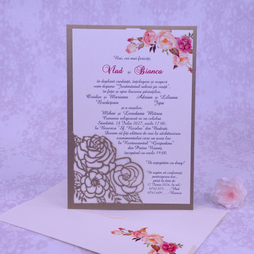 Invitatie de nunta florala crem 2217 POLEN