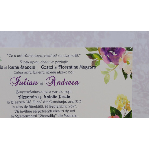 Invitatie de nunta crem cu model floral 22120 Polen