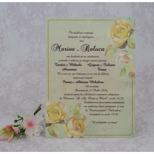 Invitatie de nunta florala verde mint 22103 Polen