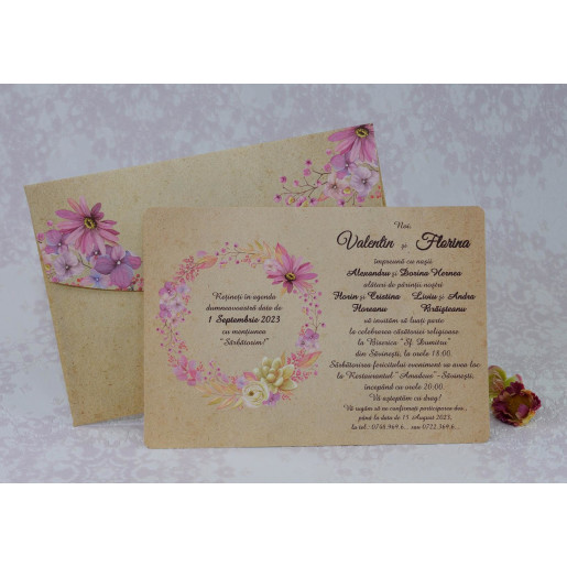 Invitatie de nunta vintage florala 22146 Polen 