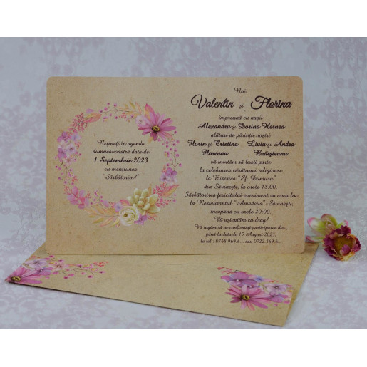 Invitatie de nunta vintage florala 22146 Polen 