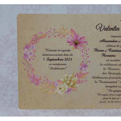 Invitatie de nunta vintage florala 22146 Polen 