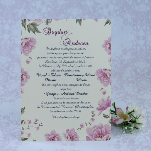 Invitatie de nunta mov florala 2201 Polen 