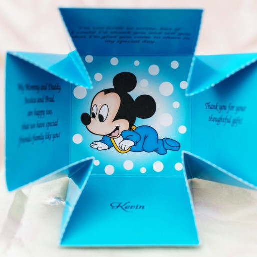 Invitatie de botez tip cutiuta albastra cu Mickey Mouse 3620B