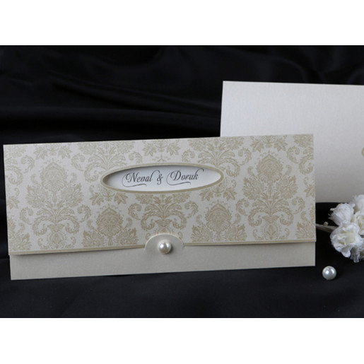 Invitatie de nunta baroc cu perla 60302 KRISTAL