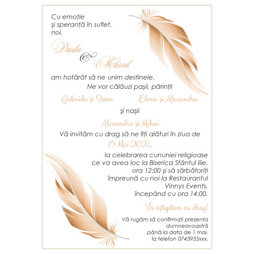 Invitatie De Nunta Digitala Cu Pene Crem 053