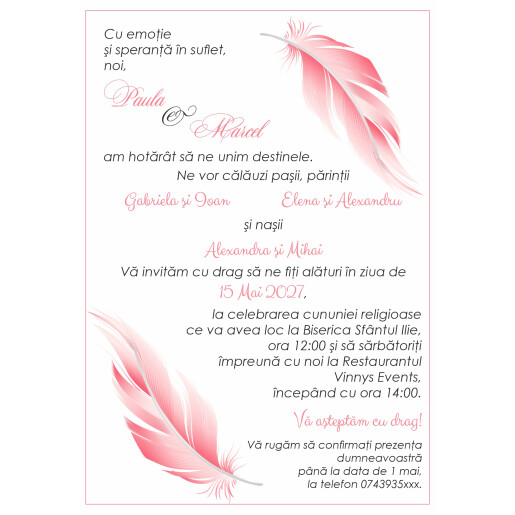 Invitatie De Nunta Digitala Cu Pene Roz 050