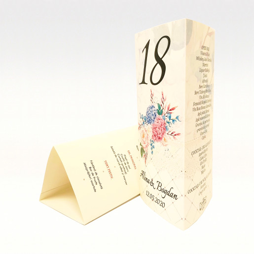 Meniu triunghiular floral cu hortensii MT86 - Crem