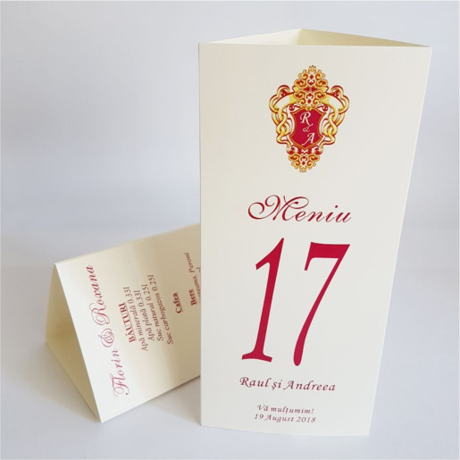 Meniu triunghiular cu motiv royal MT04 - Crem