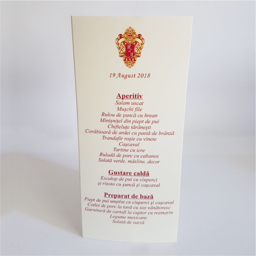 Meniu triunghiular cu motiv royal MT04 - Crem