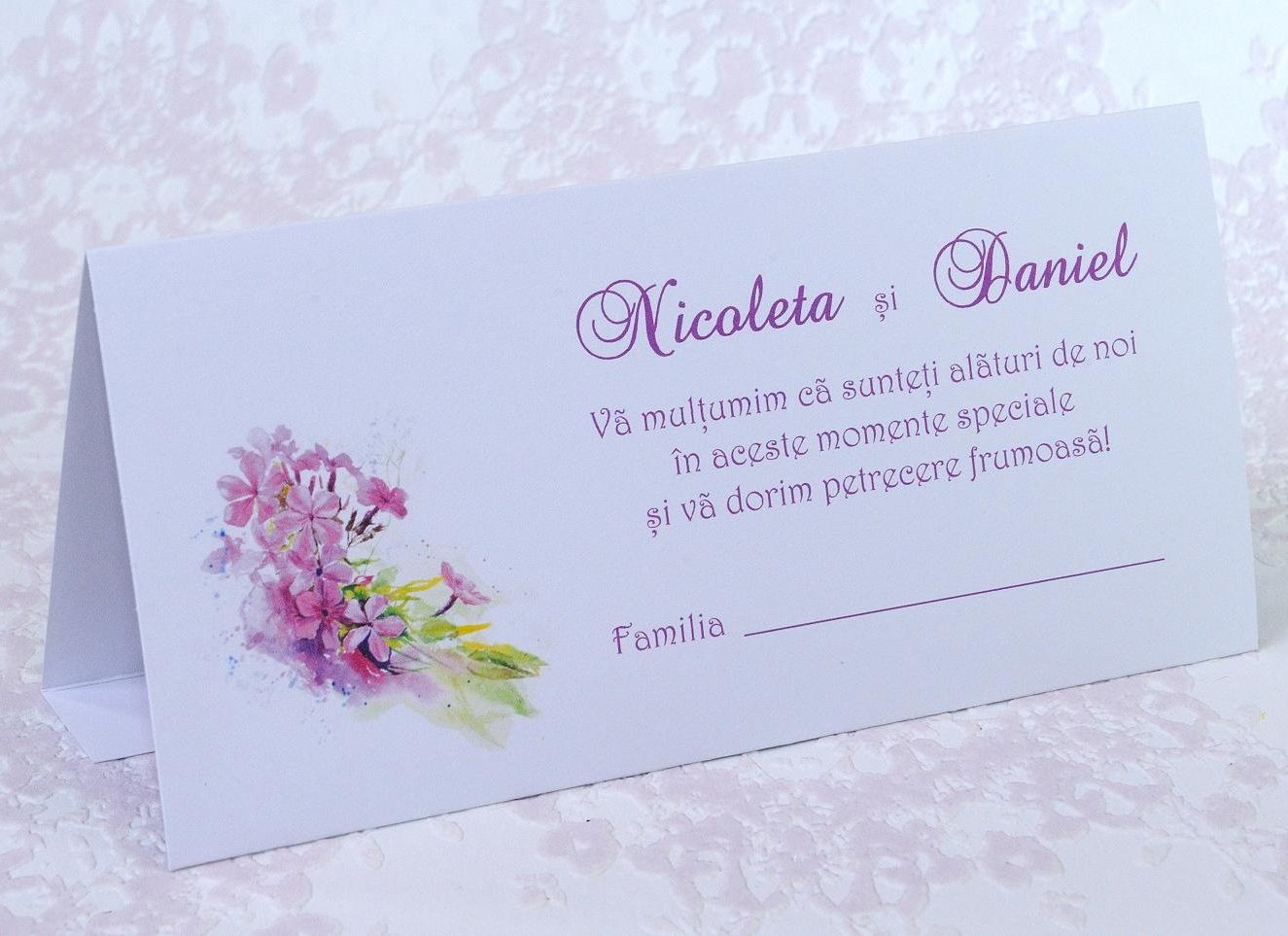Plic Pentru Bani Alb Cu Flori Mov 222533 Polen Invitatie De Nunta