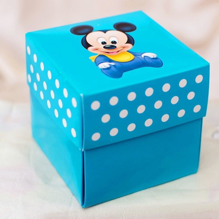 Invitatie De Botez Cutiuta Albastra Cu Mickey Mouse 3620b