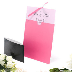 Invitatie de nunta roz cu tema florala 115435 TBZ