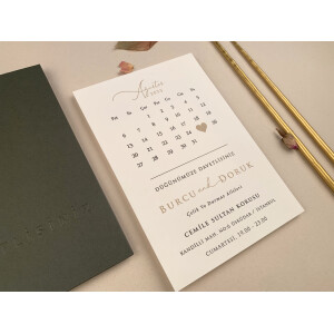 Invitatie De Nunta Eleganta Cu Plic Verde Si Calendar 12275 ELA