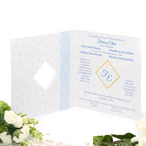 Invitatie de nunta bleu cu trandafiri si fundita 125040 TBZ