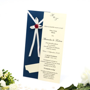 Invitatie de nunta albastra cu fundita 125020 TBZ