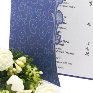 Invitatie de nunta albastra cu model floral 125025 TBZ