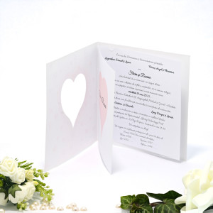 Invitatie de nunta cu floricele si inimioare rosii si roz pal 140010 TBZ