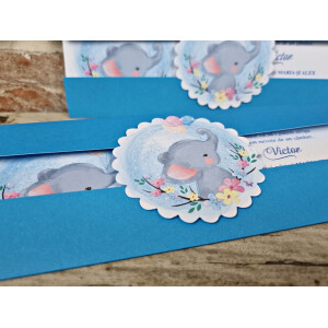 Invitatie De Botez Albastru Cu Elefant 612 TH