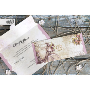 Invitatie de nunta tip plic florala cu bicicleta 70323 KRISTAL