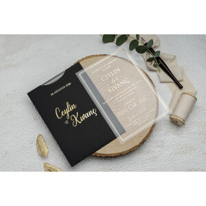 Invitatie De Nunta Din Plastic Cu Chenar Si Plic 9371 EKONOM