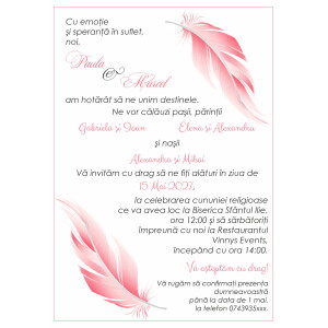 Invitatie De Nunta Digitala Cu Pene Roz 050