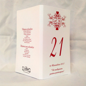 M06 Crem/Alb - Meniu cu motiv baroque cu inimioare
