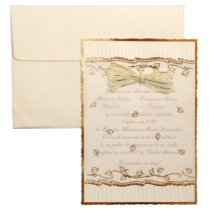 Invitatie de nunta crem cu auriu si fundita 101502 TBZ