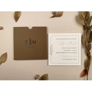 Invitatie De Nunta Florala Patrata Cu Plic Natur 12255 ELA