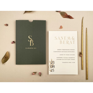 Invitatie De Nunta Eleganta Cu Plic Verde 12260 ELA