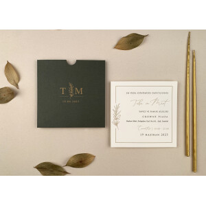 Invitatie De Nunta Florala Patrata Cu Plic Verde 12261 ELA