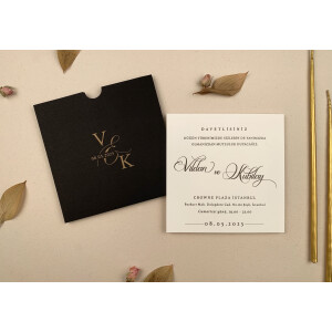 Invitatie De Nunta Eleganta Patrata Cu Plic Negru 12262 ELA