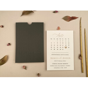 Invitatie De Nunta Eleganta Cu Plic Verde Si Calendar 12275 ELA