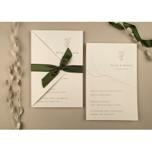 Invitatie De Nunta Eleganta Cu Fundita Verde 12283 ELA