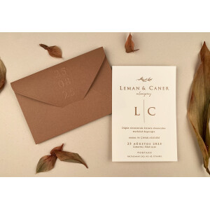Invitatie De Nunta Eleganta Cu Plic Maro Sidefat 12285 ELA