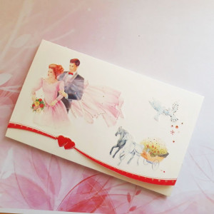 Invitatie de nunta cu miri, caleasca si porumbei 124044 TBZ