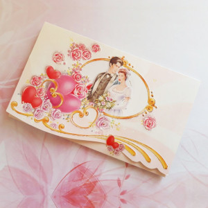 Invitatie de nunta cu miri, inimioare si trandafiri 124053 TBZ