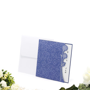 Invitatie de nunta albastra cu model floral 125025 TBZ