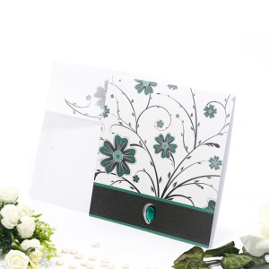 Invitatie de nunta florala cu verde negru si gri 2106 TBZ