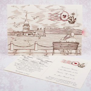 Invitatie de nunta carte postala  cu plic 2180 STYLISH