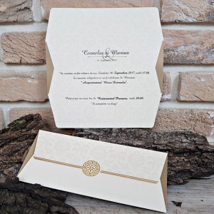Invitatie de nunta vintage crem cu sclipici 2703 POPULAR