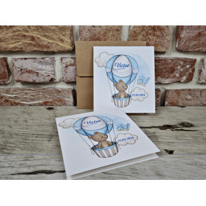 Invitatie De Botez Cu Ursulet Si Balon Cu Aer Cald 606 TH
