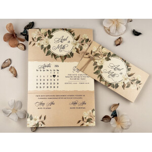 Invitatie De Nunta Florala Cu Fundita Si Calendar 85864 ELITE