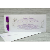 Invitatie de nunta alba sidefata cu motive florale argintii 35291 Polen 