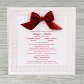 Invitatie de nunta alba cu funda rosie 20829 Polen