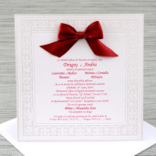 Invitatie de nunta alba cu funda rosie 20829 Polen