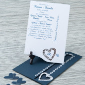 Invitatie de nunta albastra cu inimioare argintii 5108 STYLISH