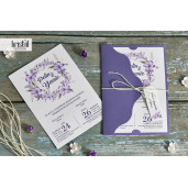 Invitatie de nunta violet florala cu fundita 70296 KRISTAL